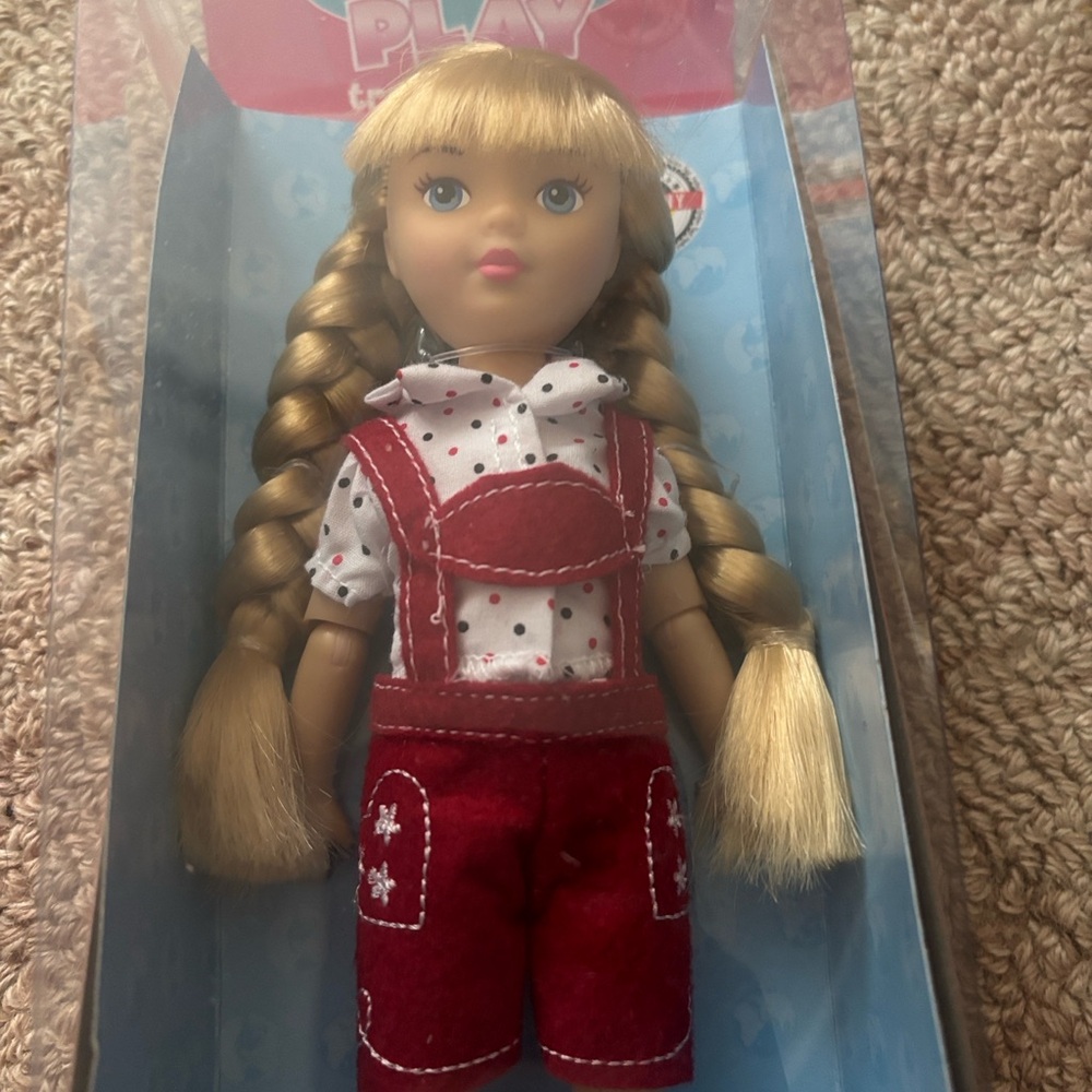 Madame Alexander Travel Play Germany Blonde Braid Doll in Red and White Outfit